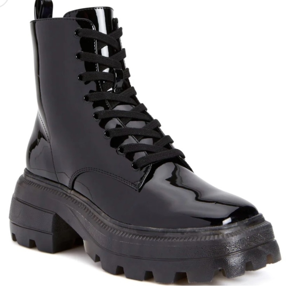 NWT KATY PERRY COLLECTION GELI COMBAT BOOT WOMENS SZ 8 PATENT LEATHER BLACK